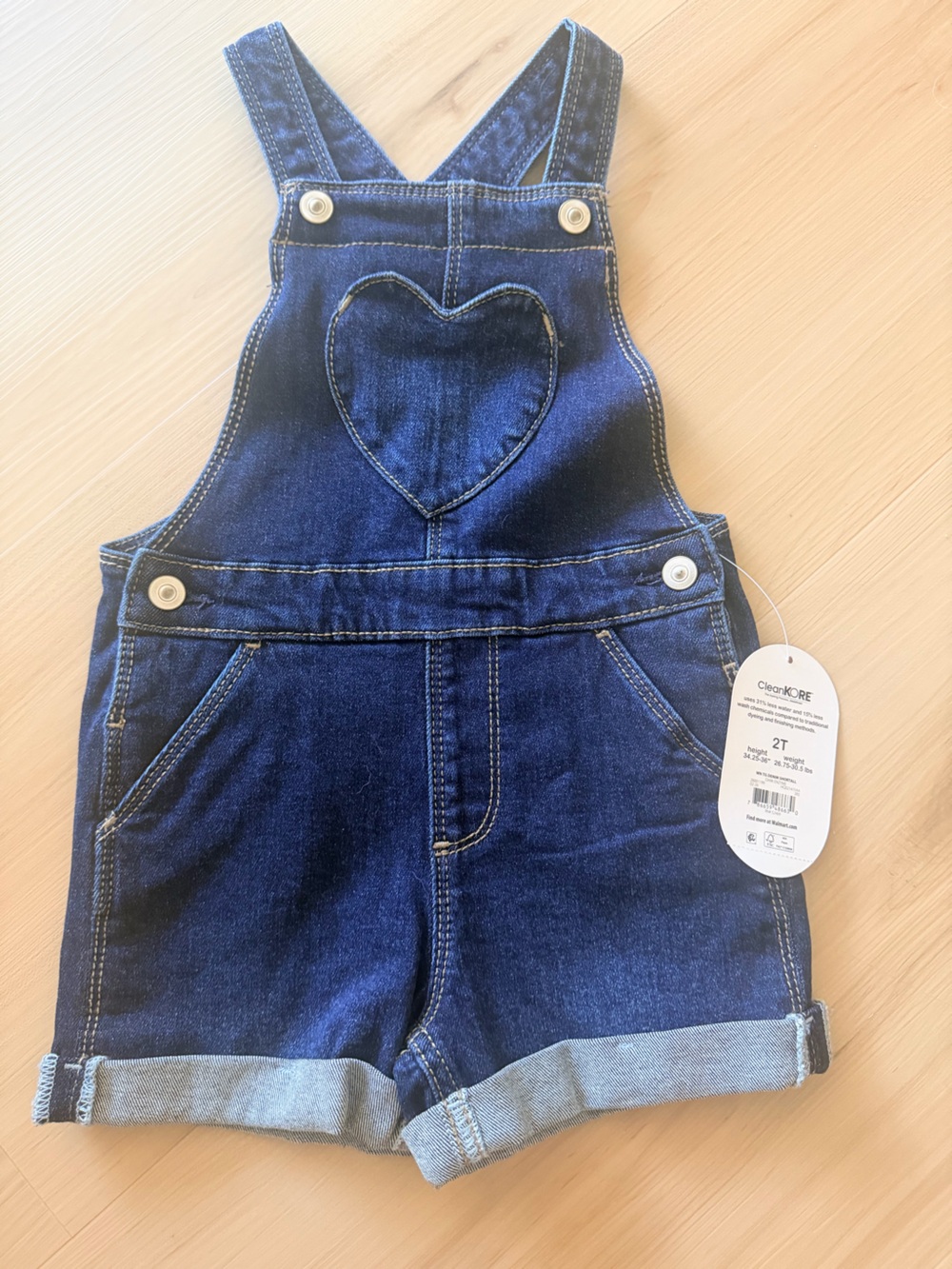 wonder nation Dark Blue Denim Heart Front Short Overalls